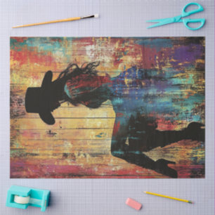 Decoupage POP ART Cowgirl Silhouette Red Black Fun Tissue Paper