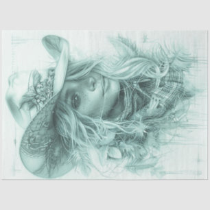 Decoupage Portrait Design Monochromatic Cowgirl Tissue Paper