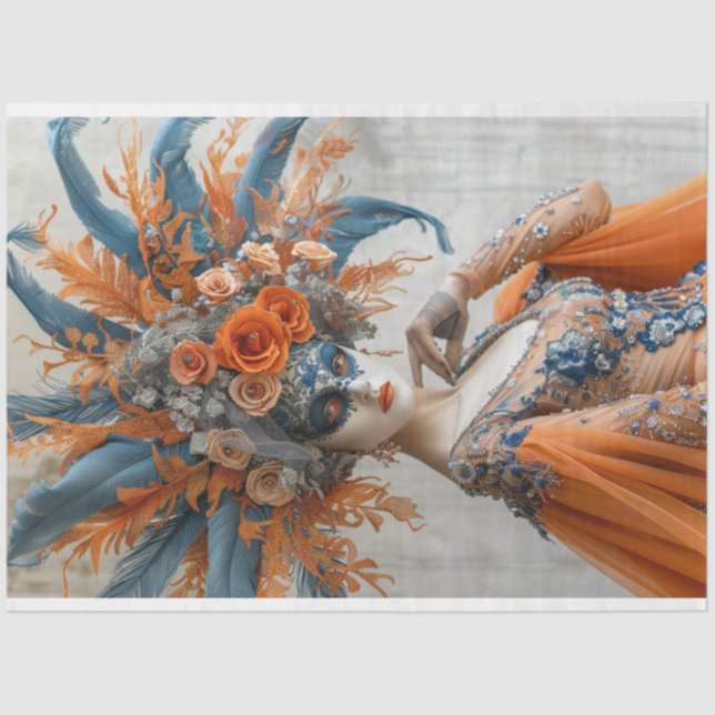 Decoupage Portrait of Mardi Gras Queen  Tissue Paper (Front)