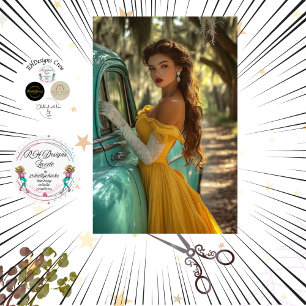 Decoupage Poster Car and Fashionable Lady Photo Tissue Paper