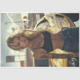 Decoupage Poster of Blonde Chic & Her Muscle Car Tissue Paper