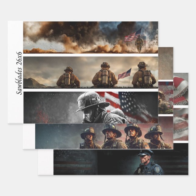 Decoupage Proud Firefighters American Flag  Wrapping Paper Sheets (Set)