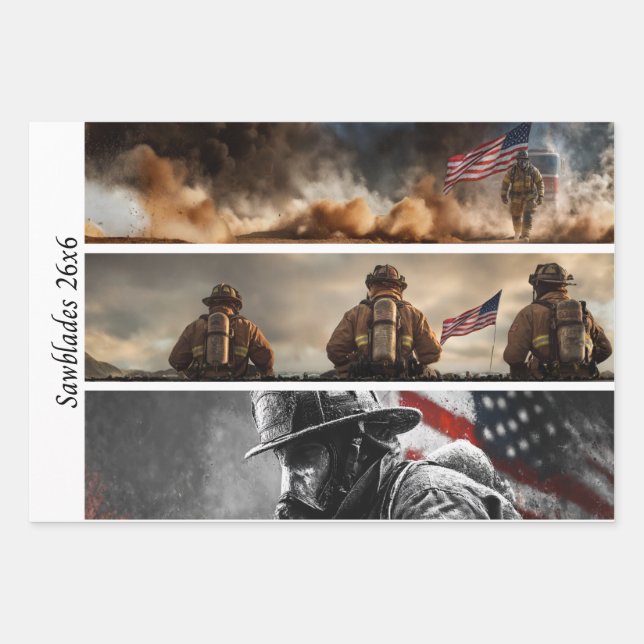 Decoupage Proud Firefighters American Flag  Wrapping Paper Sheets (Front)