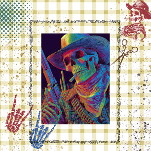 Decoupage Psychedelic Cowboy Skeleton Halloween Tissue Paper