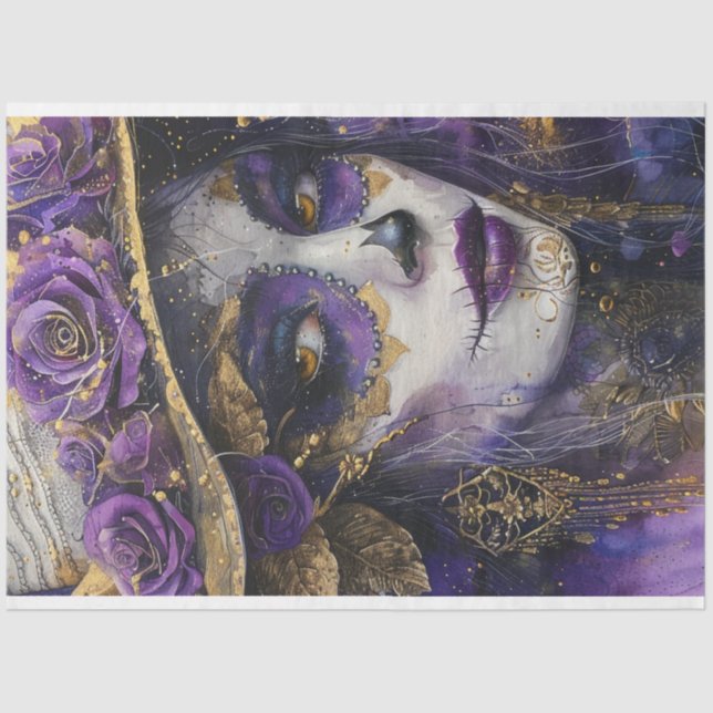 Decoupage Purple Lady Day of Dead Tradition  Tissue Paper (Front)