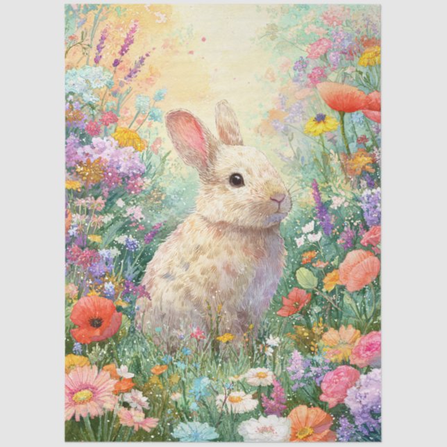 Decoupage Rabbit in the Wildflowers Tissue Paper (Front)