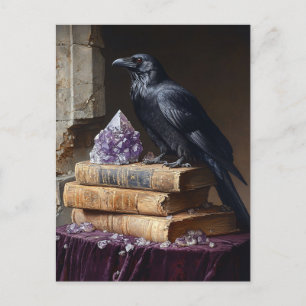 Decoupage Raven and Amethyst Gothic Postcard