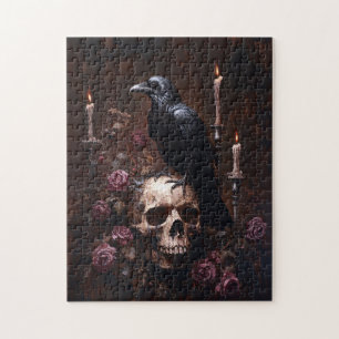 Decoupage Raven on Skull with Candles Jigsaw Puzzle