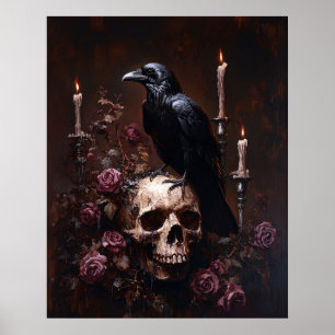 Decoupage Raven on Skull with Candles Poster