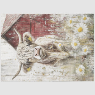 Decoupage Red Barn Highland Cow Flower Field Tissue Paper