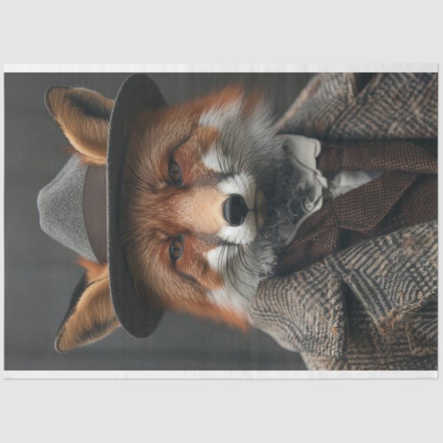 Decoupage Red Fox Business Suit Hat  Tissue Paper (Front)