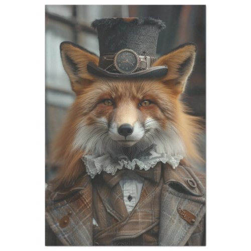 Decoupage Red Fox Steampunk Plaid Suit  Tissue Paper