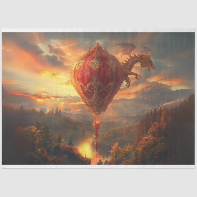 Decoupage Red Hot Air Balloon & Dragon  Tissue Paper (Front)