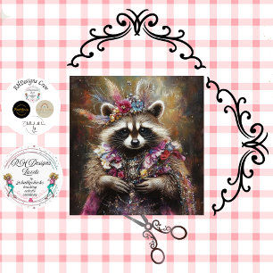 Decoupage Regal Racoon Princess in Pink Tissue Paper