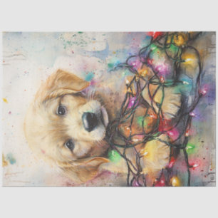Decoupage Retriever Puppy Wrapped Christmas Light  Tissue Paper