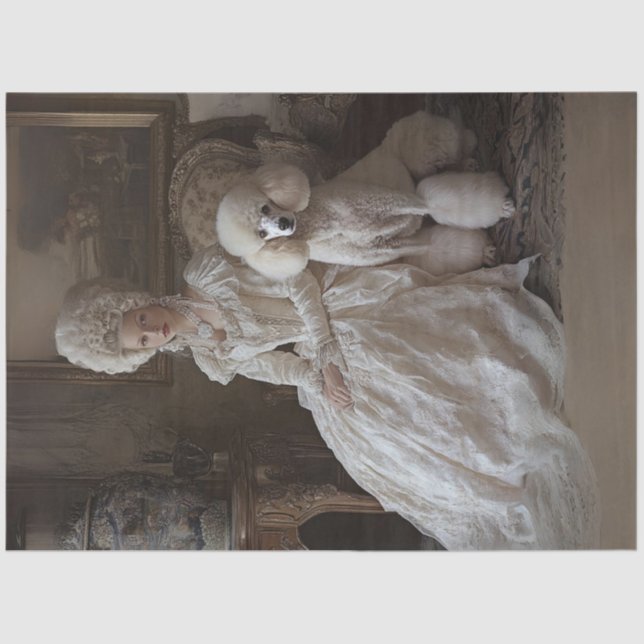 Decoupage Rococo Style Lady & Standard Poodle Tissue Paper (Front)