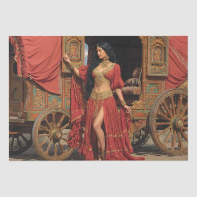 Decoupage Romani Gypsy Woman Vardo Wagon Tissue Paper (Front)