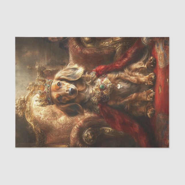 Decoupage Royal Crown Dachshund Gold Throne Tissue Paper (Front)