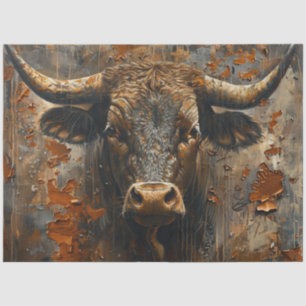 Decoupage Rust Finish Captivating Bull Sculpture  Tissue Paper