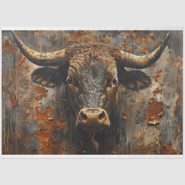 Decoupage Rusted Patina Bull  Tissue Paper (Front)