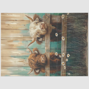 Decoupage Rustic Charm Farmyard Cows Teal Tissue Paper