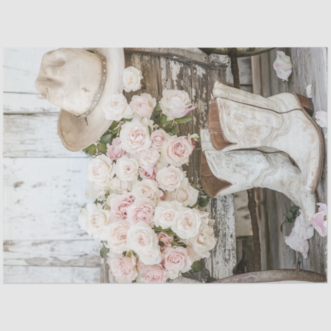 Decoupage Rustic Cowboy Boot Western Hat Pink Tissue Paper (Front)