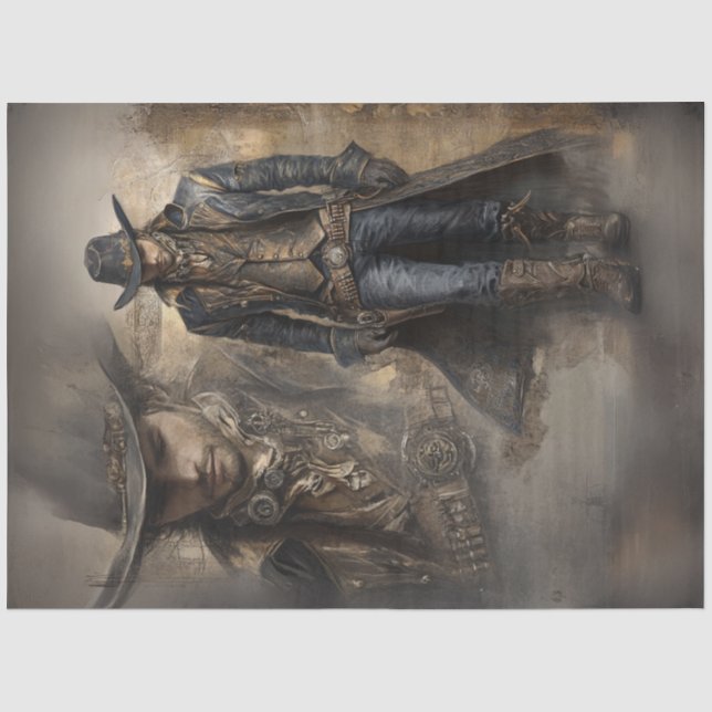 Decoupage Rustic Cowboy Dark Coat Photo in Photo Tissue Paper (Front)