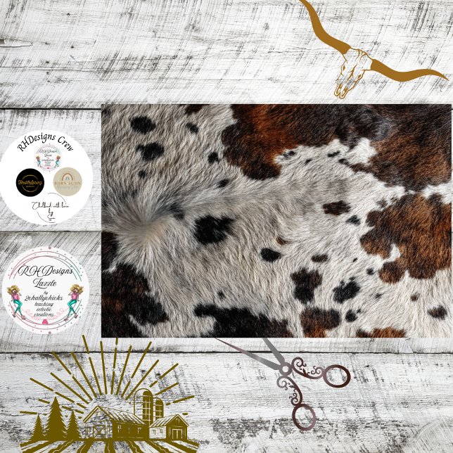 Decoupage Rustic Cowhide White Brown Black Tones Tissue Paper (Creator Uploaded)