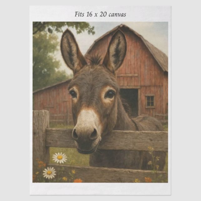 Decoupage Rustic Donkey Barn Farmhouse 16x20  Tissue Paper (Front)