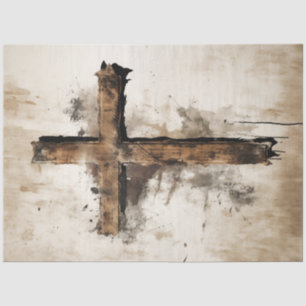 Decoupage Rustic Easter Wooden Cross  Tissue Paper