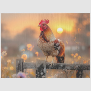 Decoupage Rustic Farm Life Rooster on Fence  Tissue Paper