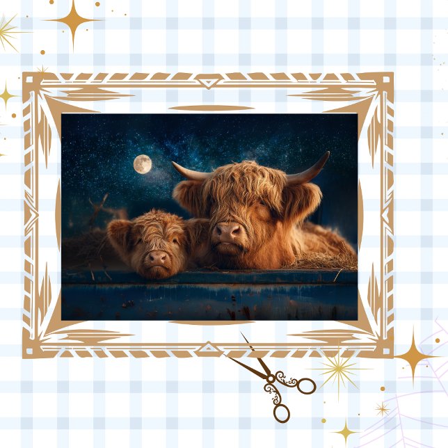 Decoupage Rustic Moonlit Highland Cows in Trough  Tissue Paper (Creator Uploaded)