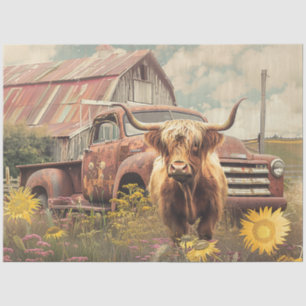 Decoupage Rustic Red Truck, Barn & Highland Cow Tissue Paper