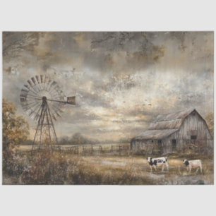 Decoupage Rustic Rural Scene Barn Windmill Tissue Paper