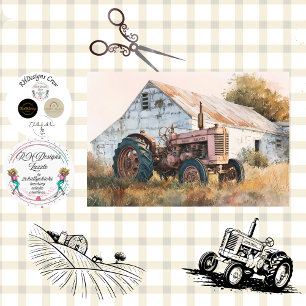 Decoupage Rustic Tractor & Barn  Tissue Paper