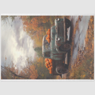 Decoupage Rusty Old Blue Truck Fall Scene Pumpkins Tissue Paper