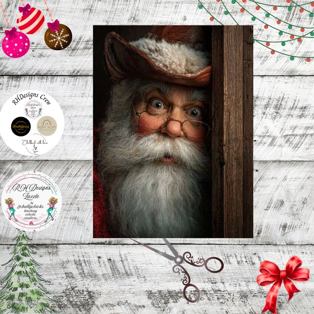 Decoupage Santa Surprise Peeking Around Door  Tissue Paper (Creator Uploaded)