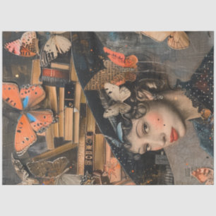 Decoupage School Librarian Hat With Books  Tissue Paper