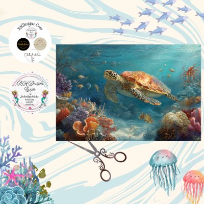 Decoupage Sea Turtle Coral Reef Wall Art Tissue Paper