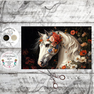 Decoupage Serene White Horse Tapestry Blooms Tissue Paper