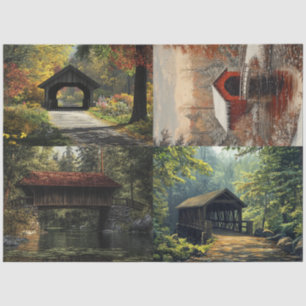 Decoupage Set of 4 Covered Bridges Tissue Paper