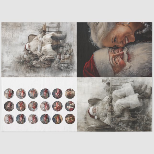 Decoupage Set of 4 Designs Santa, Mr. Mrs. Santa  Tissue Paper (Front)