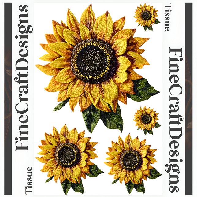 Decoupage Single Sunflowers Faux Embroidery R 001 Tissue Paper (Creator Uploaded)