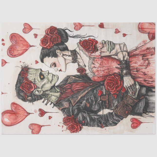 Decoupage Skeleton Couple Celebrating Valentine  Tissue Paper (Front)