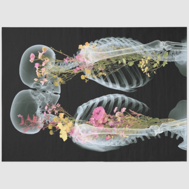 Decoupage Skeleton Couple Intertwined Floral  Tissue Paper (Front)