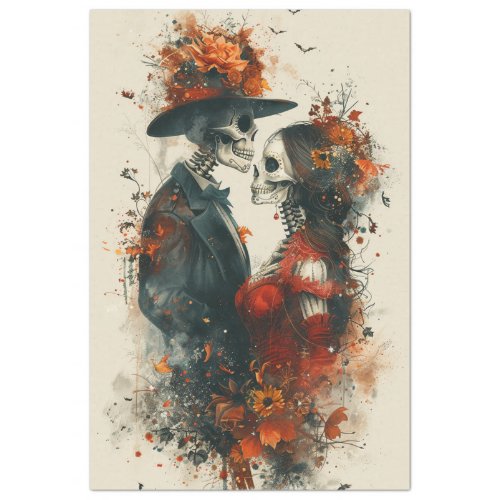 Decoupage Skeleton Couple Victor  Eliza in Red Tissue Paper