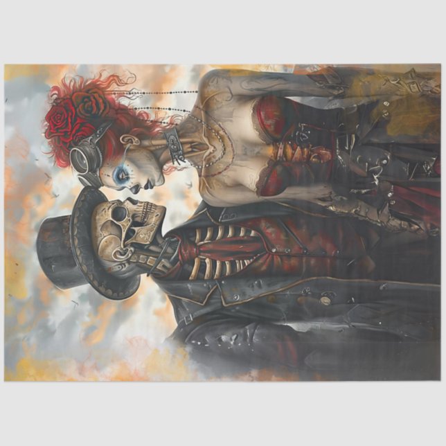 Decoupage Skeleton Couple Victorian Steampunk  Tissue Paper (Front)