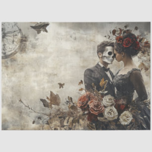 Decoupage Skeleton Couple Wedding Day Background Tissue Paper