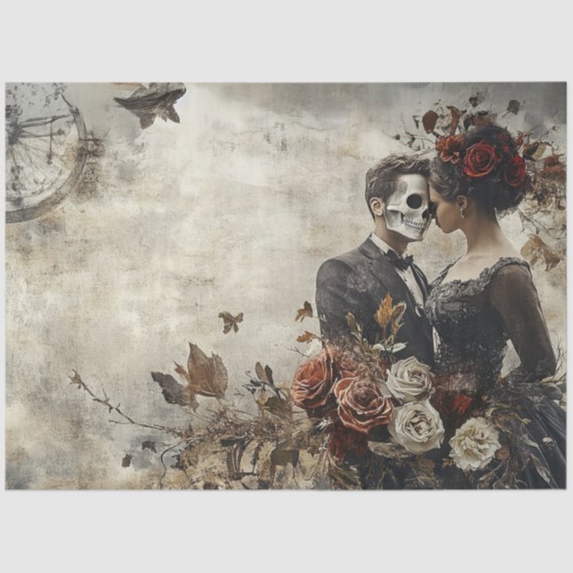 Decoupage Skeleton Couple Wedding Day Background  Tissue Paper (Front)