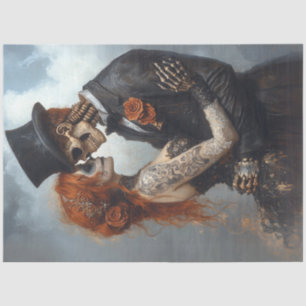 Decoupage Skeleton Couple Wedding Day Victorian Tissue Paper